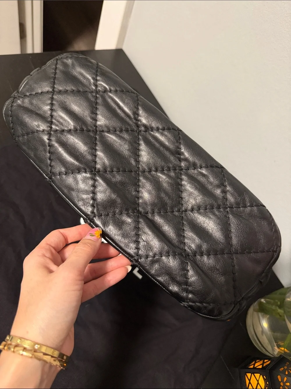 CHANEL Black Quilted Leather Large Bag with Silver-Tone CC